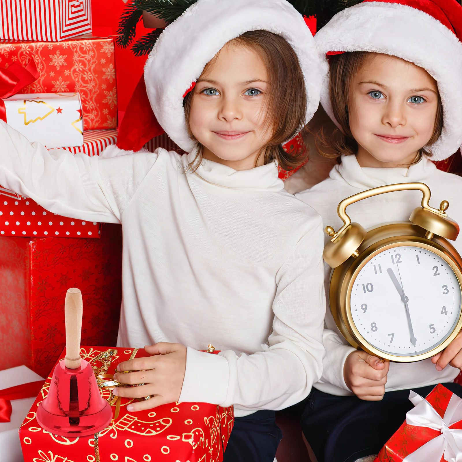 

2Pcs Hand Rattle Metal Craft Bell Wooden Handle Outdoor Camping Hiking Loud Bell Hand Bells New Style Rattle