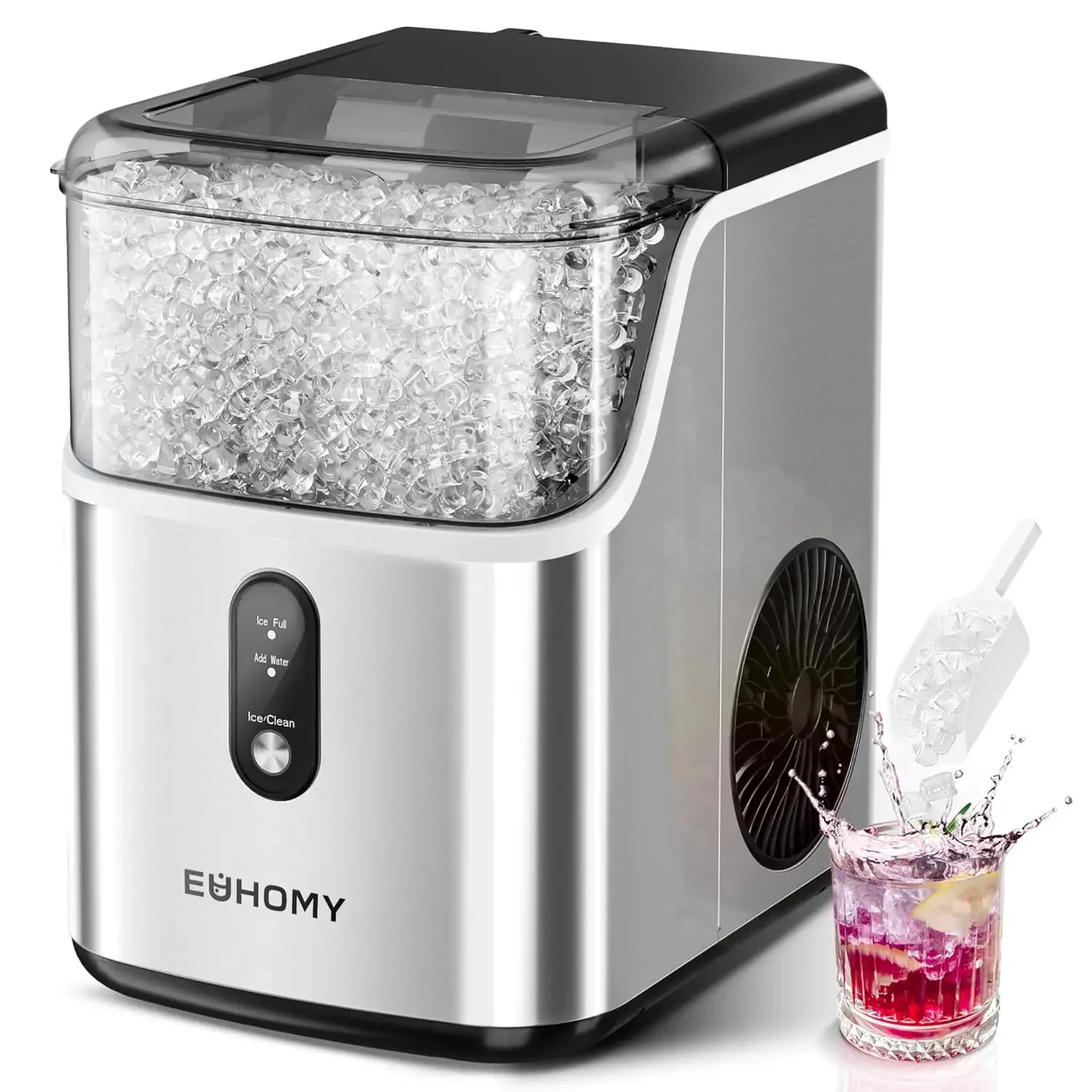 Nugget Ice Makers Countertop, Pebble Maker Machine with 35lbs/24H Soft , Self-Cleaning Sonic Maker with Ice Scoop&Bas