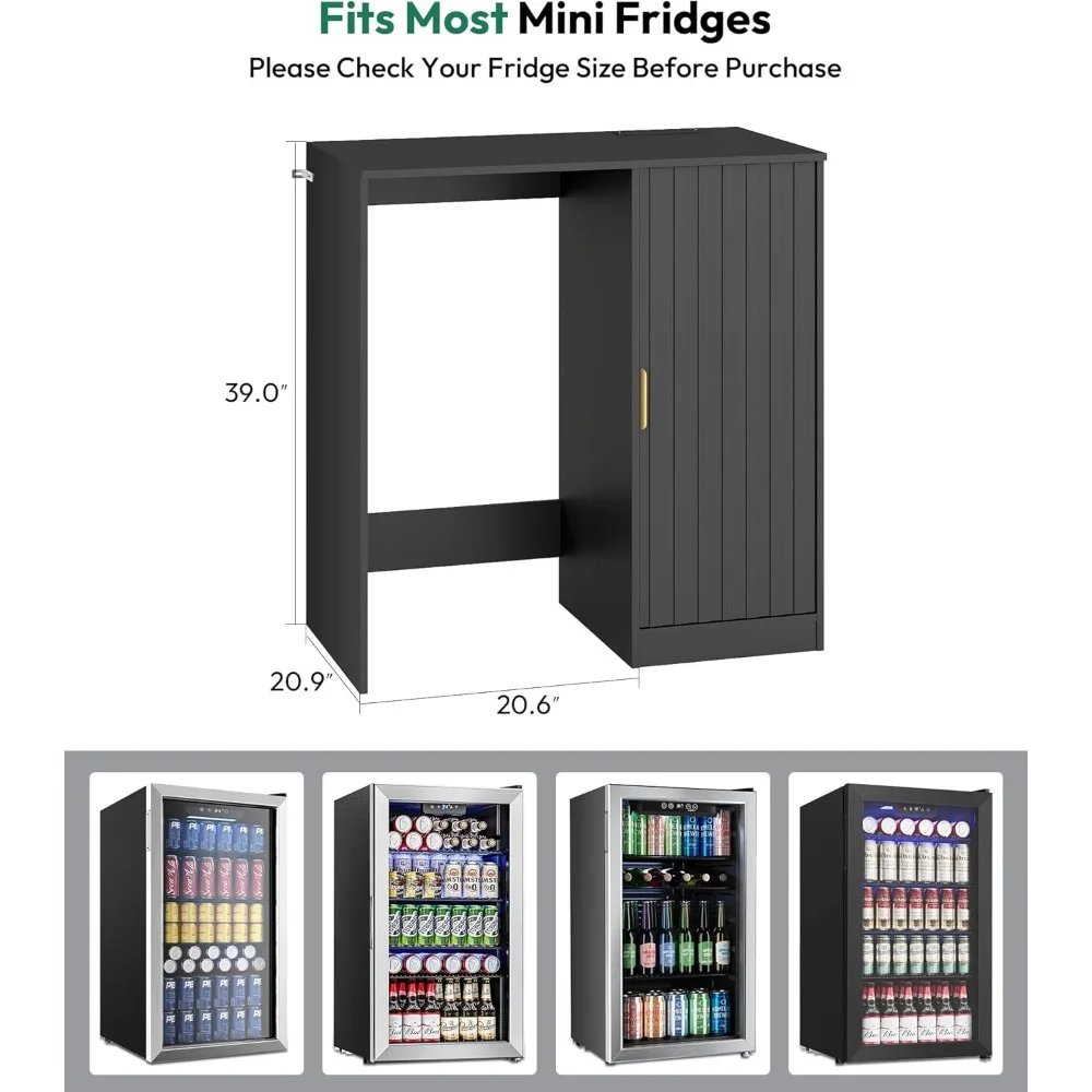 Coffee Bar con spazio per mini frigorifero - Mobile bar con presa di corrente, mini frigorifero scanalato con ripiano regolabile per K