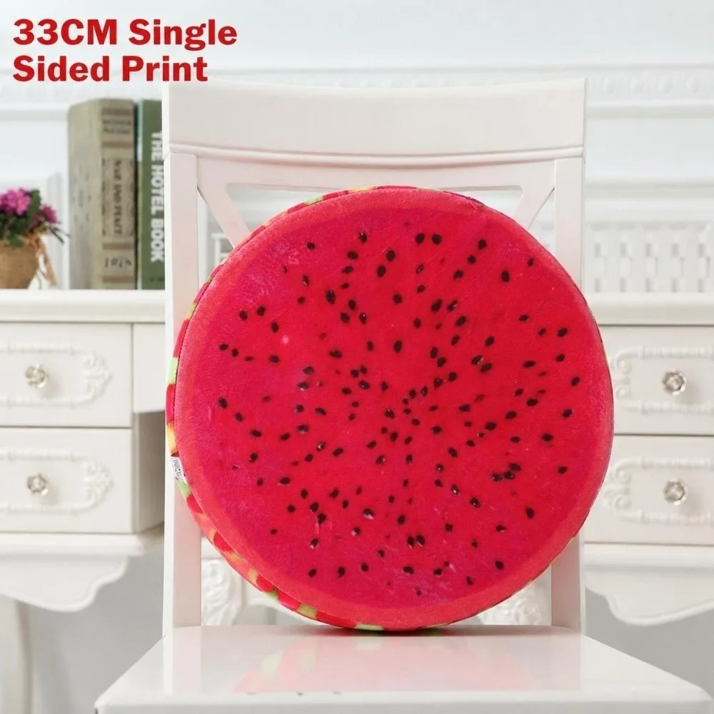 Creative Round Fruit Pillow Fruit Slice Print Plush Fabric Seat Cushion Simulation Stuffed Inner Plush Pillow Sofa Decor