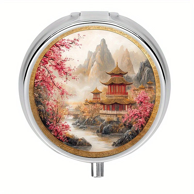 1-piece Japanese Zen garden-themed box with 3 compartments, storage container, pill box, vitamin organizer, decorative metal storage box