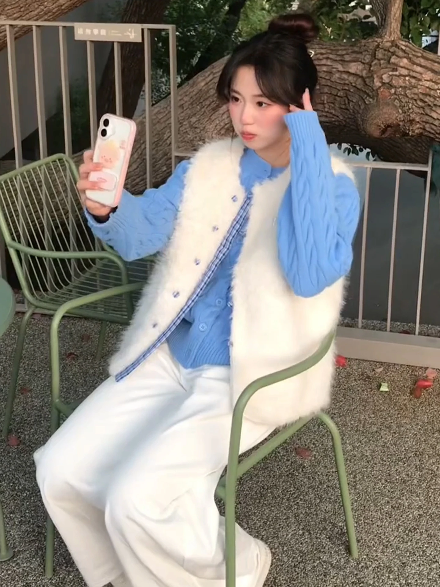 Coreano Sle Gilet di pelliccia di agnello bianco Capispalla da donna Autunno Inverno Nuovo arrivo Abiti invernali carini Set a due pezzi Dolce Sle