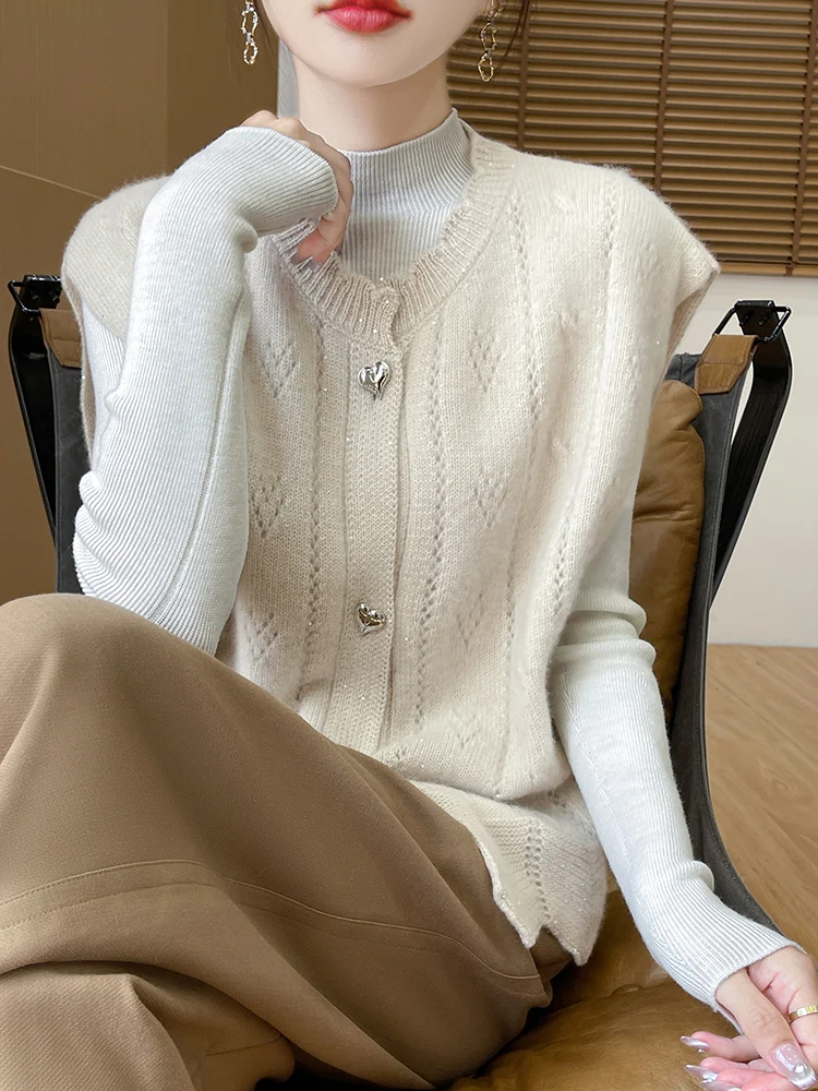 

Осень-зима, новый круглый шерстяной открытый кардиган Ne Svel 00, женский свободный вязаный свитер с подплечниками