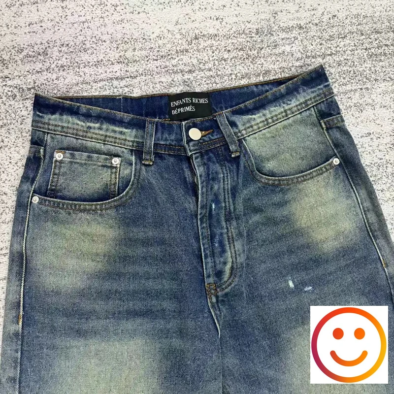 ERD Vintage Wash Cut Damaged Straight Denim Jeans Men Women High Street Pants Cowboy Trousers