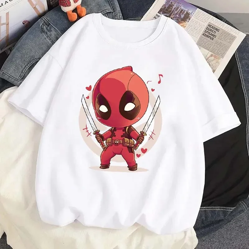 Disney Marvel Deadpool Graphic Printed T Shirt Summer Women Casual Short Sleeves O-Neck T-shirt Streetwear Harajuku Tees Tops