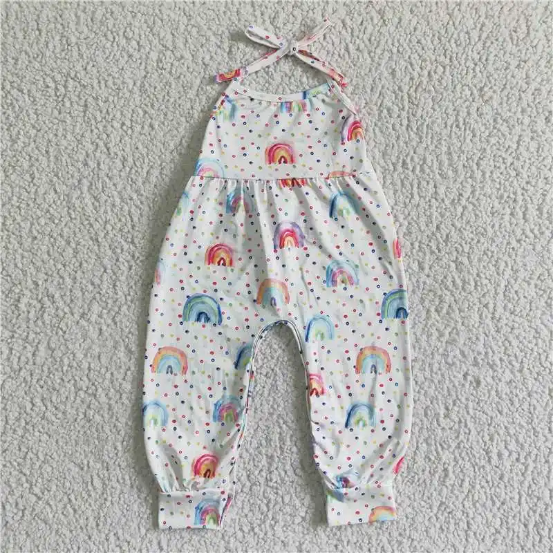 

Wholesale Girls Summer Suspender Long Sleeve Jumpsuit Wide Leg Pants Pattern Flower Print Color Bright Ruffle