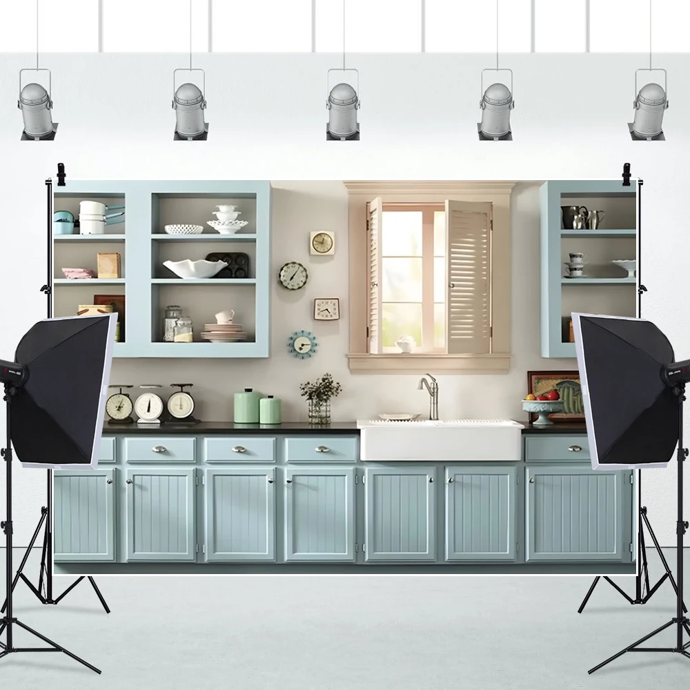 مشهد المطبخ التصوير خلفية مطعم تجهيزات المطابخ الشيف حفلة راية الأطفال عيد ميلاد صورة خلفية استوديو الصور الدعامة