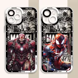 Marvel Spider Man Iron Man Case for iPhone 15 Plus 13 Pro Max XR 12 Mini 14 Pro 11 SE X XS 7 8 Transparent Soft Cover