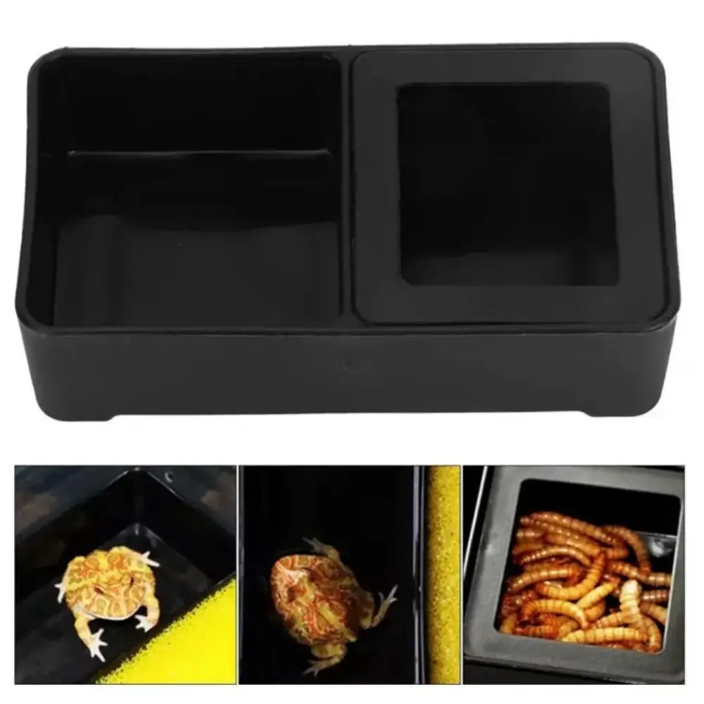 Black/White Plastic Breeding Feeders Box Anti-escape Plastic Reptile Feeding Bowl 2 in 1 Double Box Worm Dish Snake