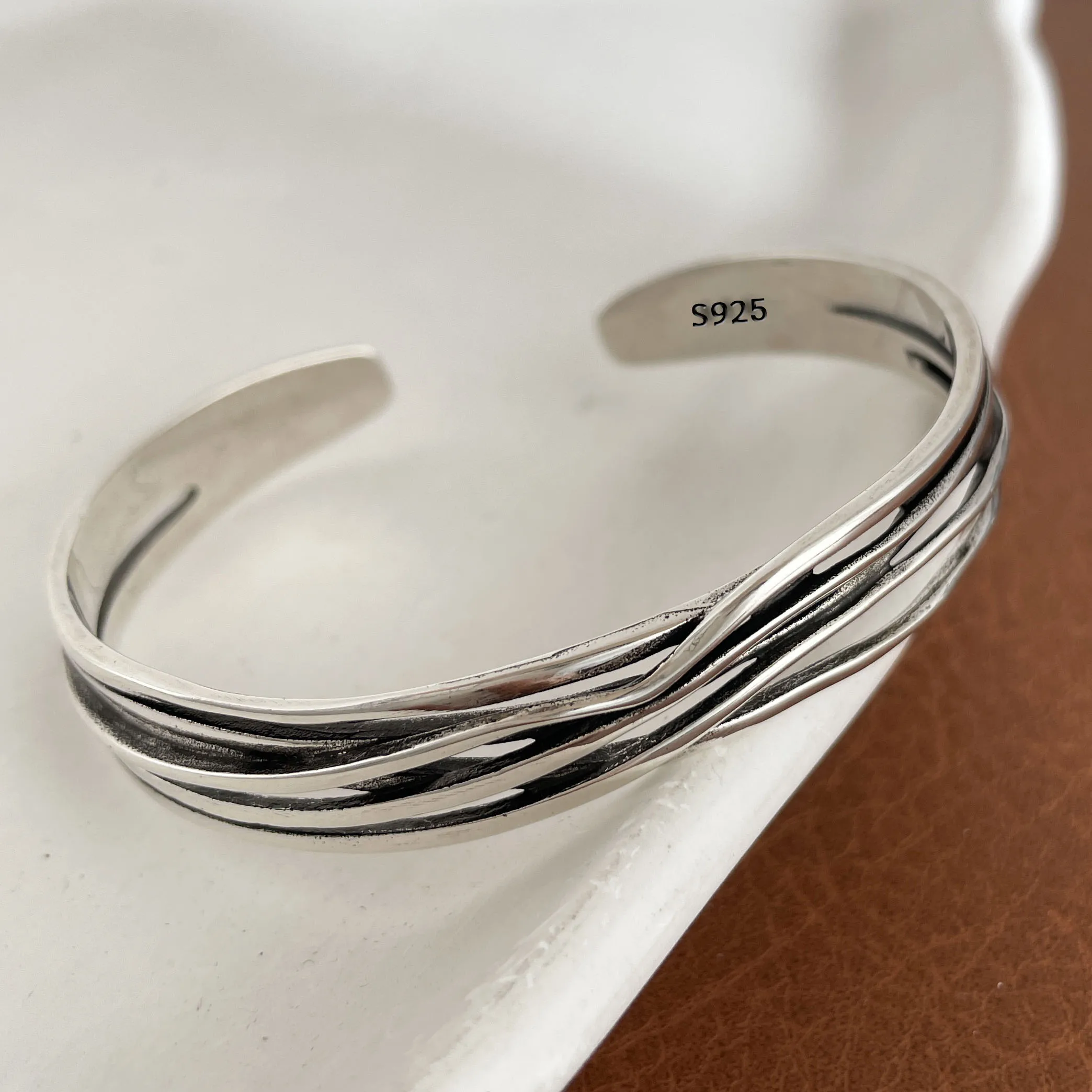 100 % massives 925er Sterlingsilber-Metallarmband für Damen, Vintage, handgefertigt, schlicht, Retro-Kette, Herz-Armband, Geburtstagsgeschenk, Party
