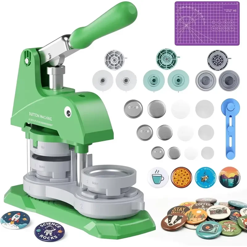 2026 New, High Quality, DIY Button Maker Machine with 3 Interchangeable Dies for 1, 1.25, and 2.25 Inch Pin Badges, Manual