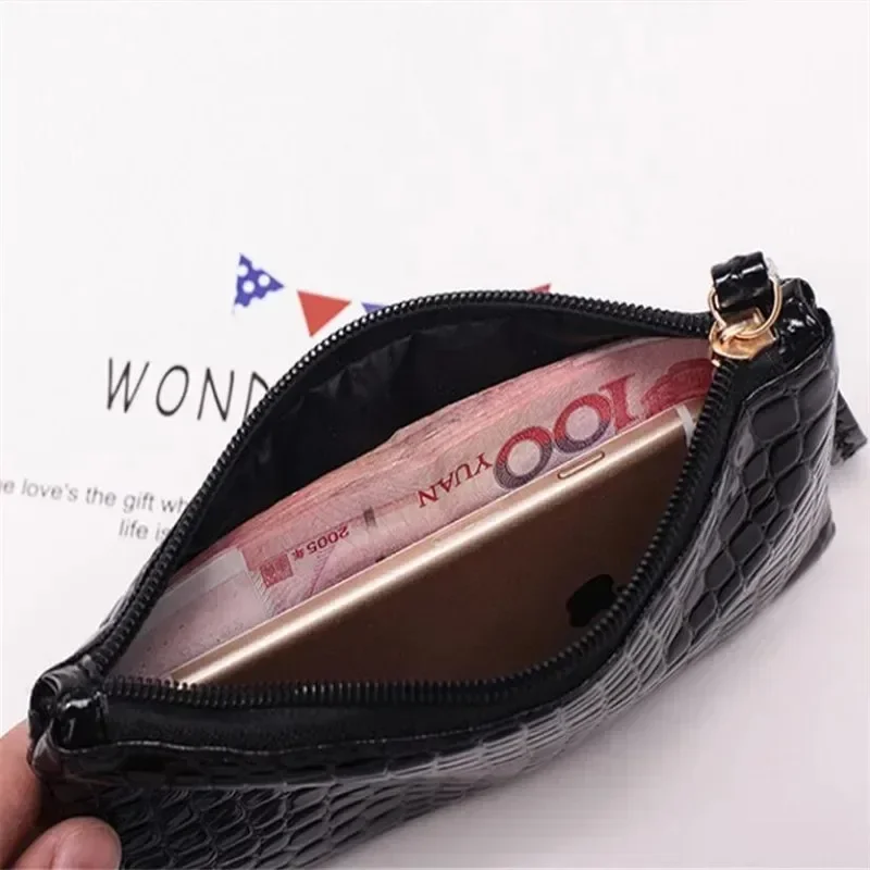 Crocodilo Padrão PU Carteira Longa para Mulheres, Litchi Grain Coin Purse, Bolsa Feminina, Bolsas de Pulso, Telefone Bolso, Titular do Cartão de Crédito, Zipper, Novo