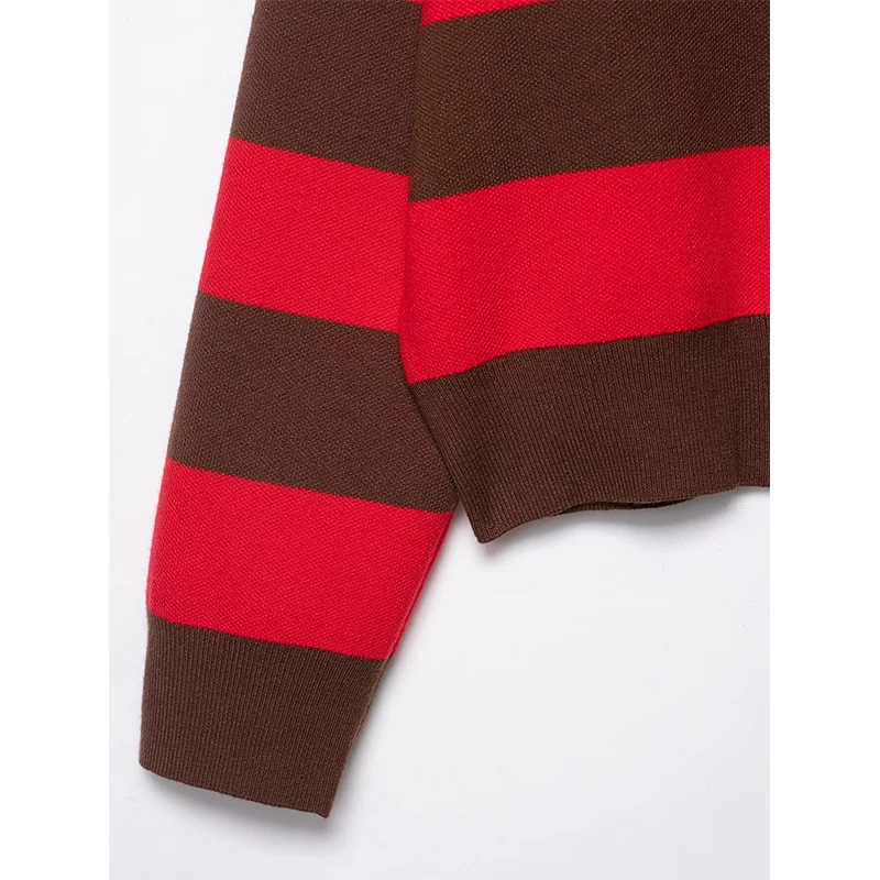 المرأة أزياء مخطط محبوك سترة الخريف الشتاء بولو طوق طويلة الأكمام البلوز خمر الإناث شيك قمم