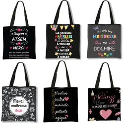 Thanks Teacher / Gracias Maestra Handbag Canvas Women Shopping Bags Teacher's Day Tote Bags Fashion Graduation Gift