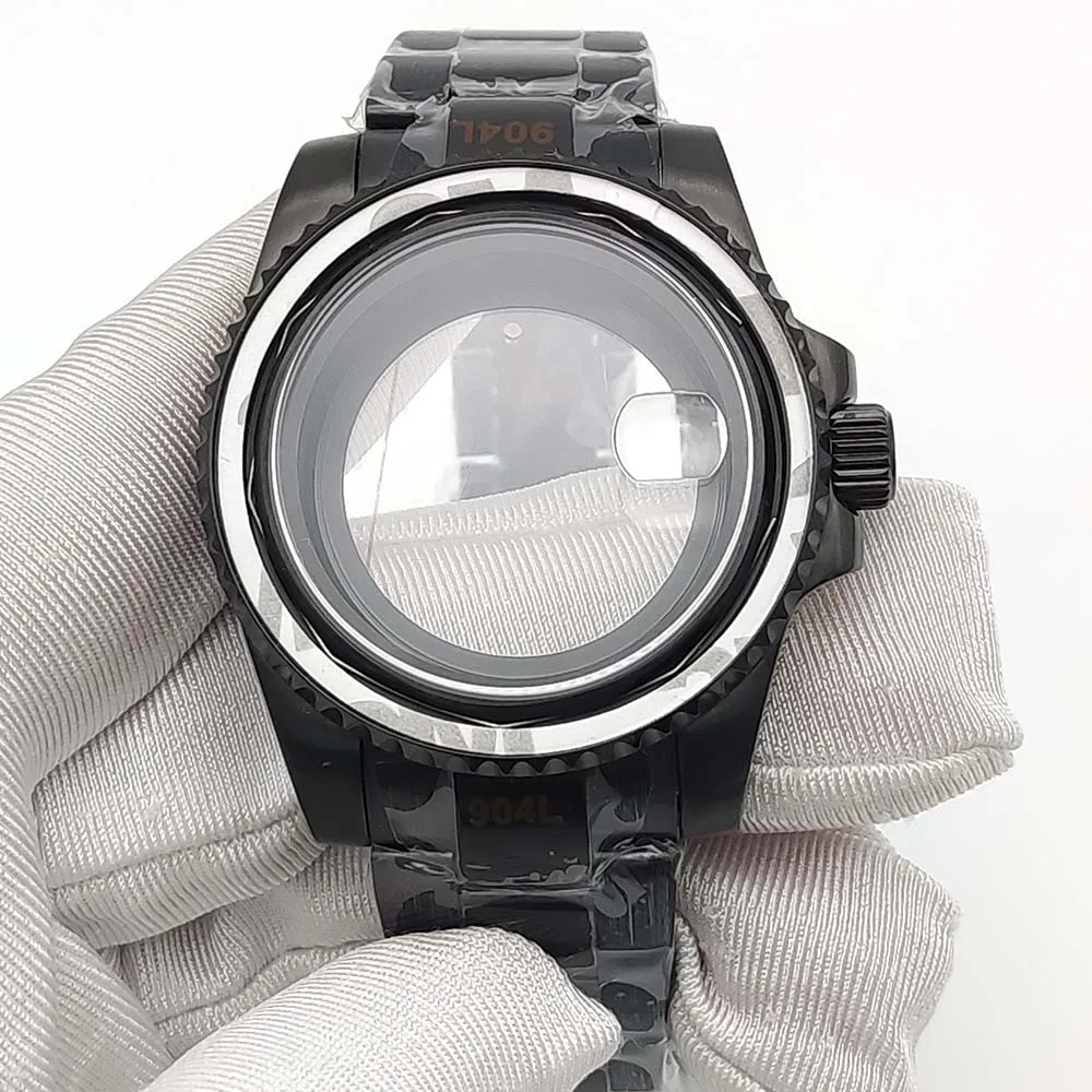 40mm Men's Watch Case Accessories PVD Black Case Sapphire Glass Transparent Case Back NH35 Case Water Resistant Crown