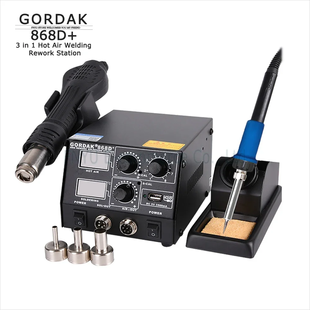 

GORDAK 868D+ 3in1 Hot Air Welding Table Dual Digital Electric Iron Soldering Station USB Charging for PCB IC Repair Solder Tool