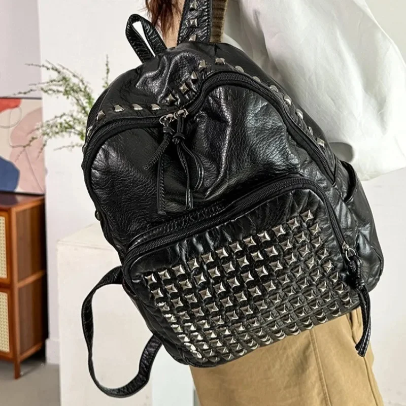 Women Gothic Punk Spicy Y2k Girl Retro Vintage Rivet Hardware Bag Large Letter PU Leather Shoulders Baghere Backpack