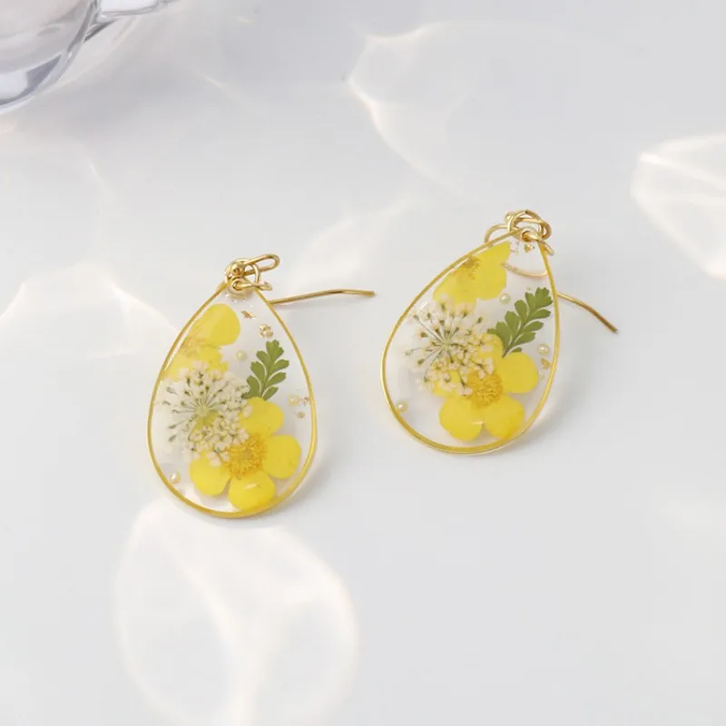 Pressed Flower Geometric Earrings Epoxy Resin Jewelry For Women 29