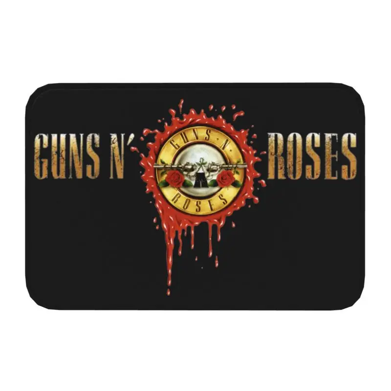 Hard Rock Band Guns N Roses Front Door Mat Anti-Slip Outdoor Absorbent Bullet Logo Doormat Floor Bath Entrance Rug Carpet