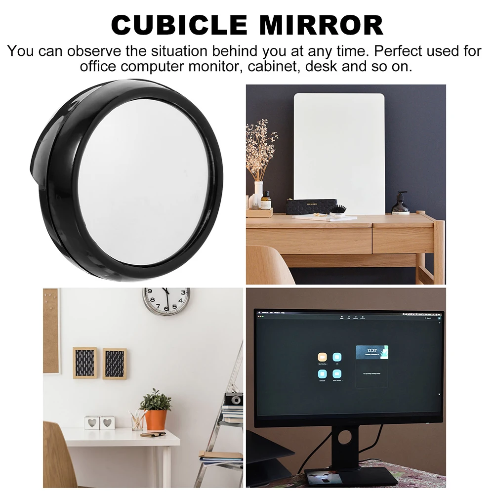 3pcs Rearview Mirror Magnifying Computer Monitor Office Desk Accessories Black Acrylic PC Material Convex Mirror Easy Install