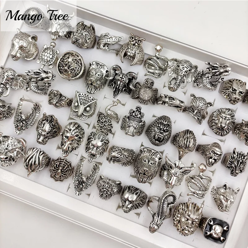 5/10Pcs/Lot Fashion Punk Animal Rings For Women and Men Rock Snake Mixed Antique Silvery Ring Party Charm Jewelry Gift Wholesale