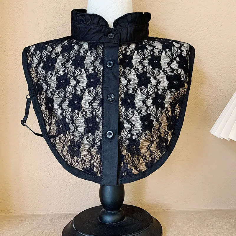 1 pièce de dentelle noire et blanche, faux col à bord champignon, col décoratif de pull d'automne et d'hiver, version coréenne verticale c
