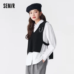 Semir Women Shirt Long-sleeved Shirt Autumn New Simple Commuter Vest Casual Loose Two-piece Suit Fashionable All-match Shirt