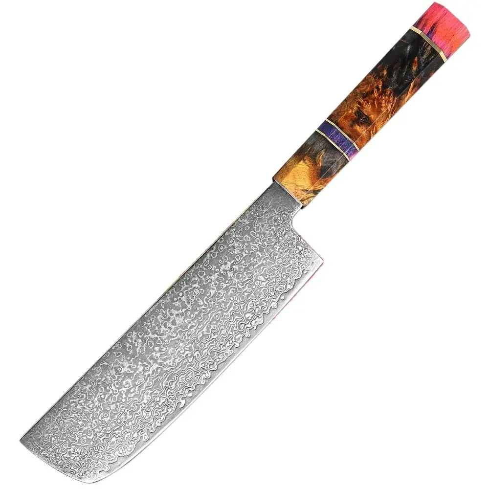 Japanese Damascus Steel 7 Inch Nakiri Kitchen Knife Octagonal Wood Handle Asian Cleaver Knife Damascus Steel Sharp Slicing Knife