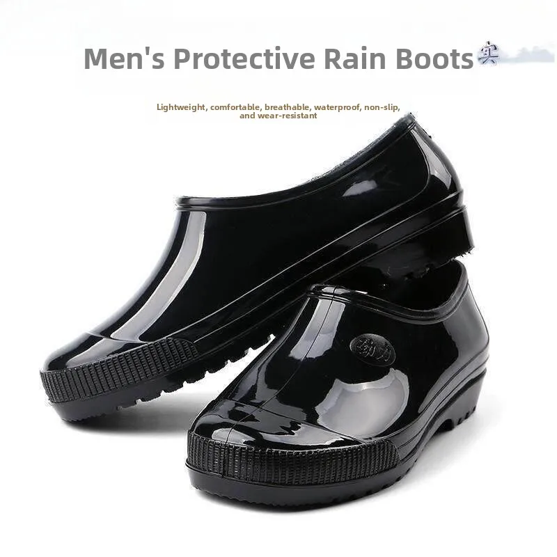 

Low-Top Men's Rain Boots Short Tube Wear-Resistant Waterproof Slip-Resistant Kitchen Work Shoes Autumn Winter Leisure Shoes
