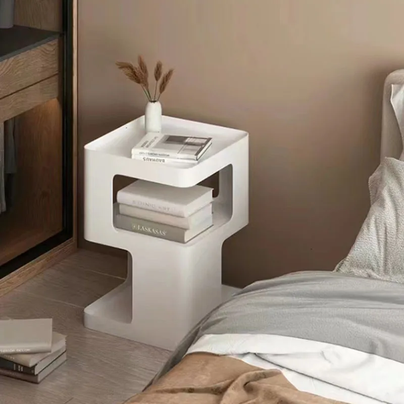 Simple Metal Night Table White Aesthetic Trendy Minimalist Bedside Table Space Saving Kawaii Mesita De Noche Home Furniture