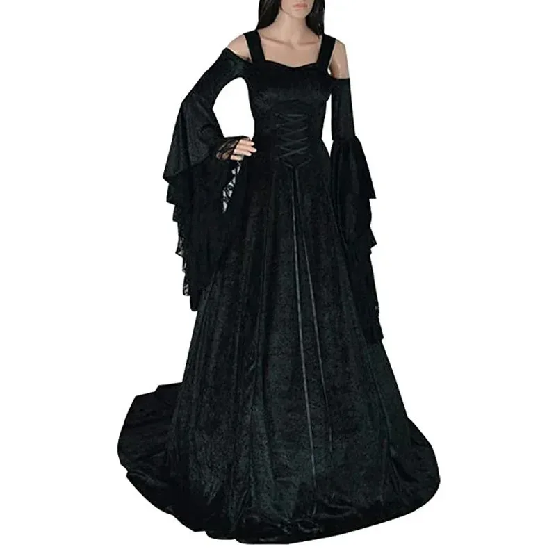 Abito da regina celtica lungo in velluto rinascimentale medievale da donna, costume cosplay Victoria, colletto quadrato, maxi abito Robe ty'4