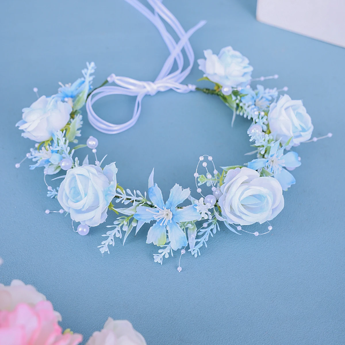 Handmade Flower Wreath Bride Women Bohemia Beach Flower Crown Hair Band Wedding Floral Headband Garland Girl Hair Accessorie image 3