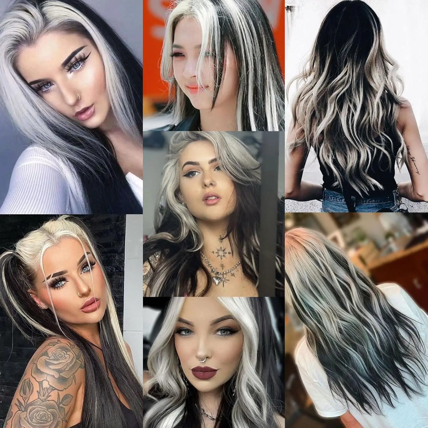 12 قطعة من وصلات الشعر الاصطناعية السوداء الطويلة المستقيمة بمشبك ملون للحفلات يسلط الضوء على قطع الشعر للنساء والأطفال والبنات في الهالوين