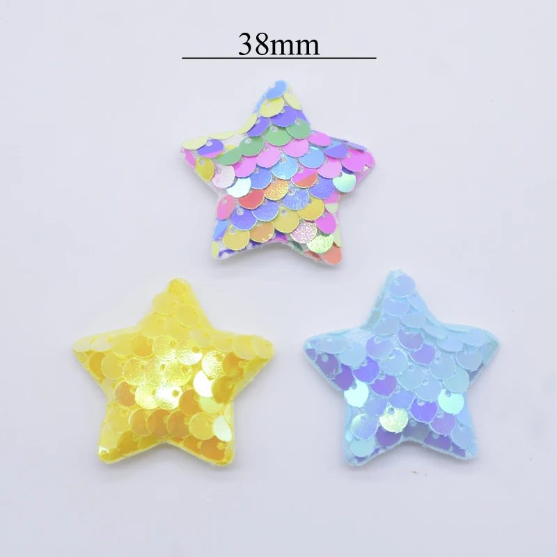 32Pcs 38mm Glitter Seaquins Star Padded Appliques for DIY Clothes Hat Shoes Sewing Patches Headwear Hair Clips Bow Decor