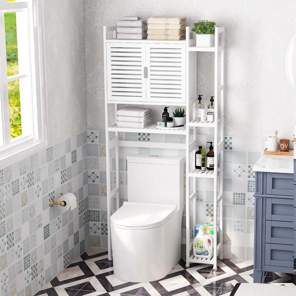 

Bamboo Over The Toilet Bathroom Cabinet Storage Rack Space Saver 4 Tier Shelves