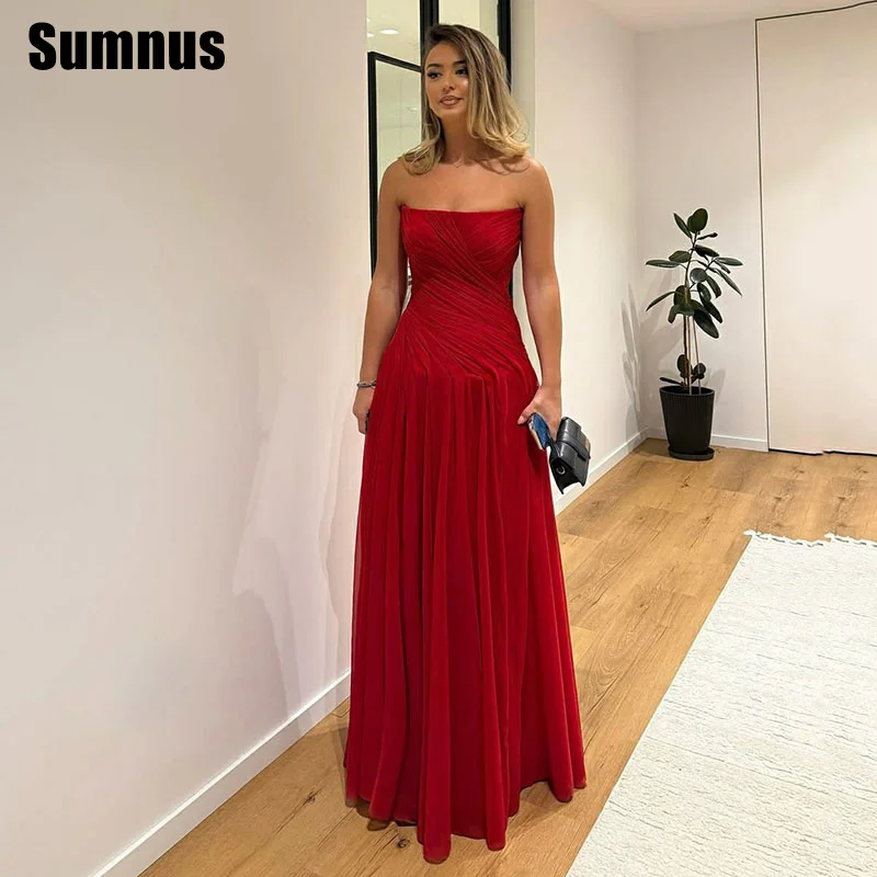 Sumnus elegante linha a vestidos de noite plissados vermelhos drapeados sem mangas vestidos de ocasião formal فسات Бmaverapersonalizado