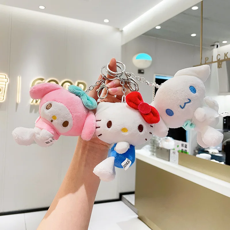 Sanrio co-branded limited plush pendant cute Hello Kitty Kuromi Cinnamoroll My Melody anime model doll keychain plush toy gift