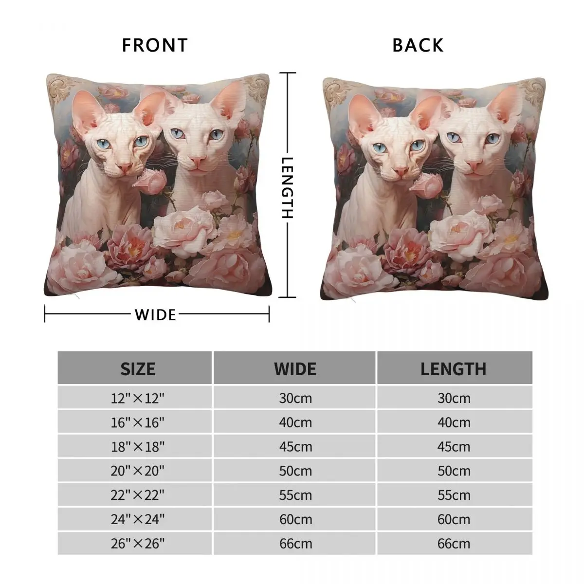 Sphynx Cat Pair Square Pillowcase Polyester Linen Velvet Pattern Zip Decor Pillow Case Car Cushion Cover