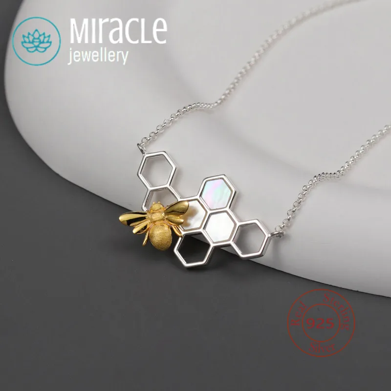 Miracle Sterling Silver 925 Inlaid White Shell Original Selection Gift Necklace Aesthetic Literary Beehive Niche Chain