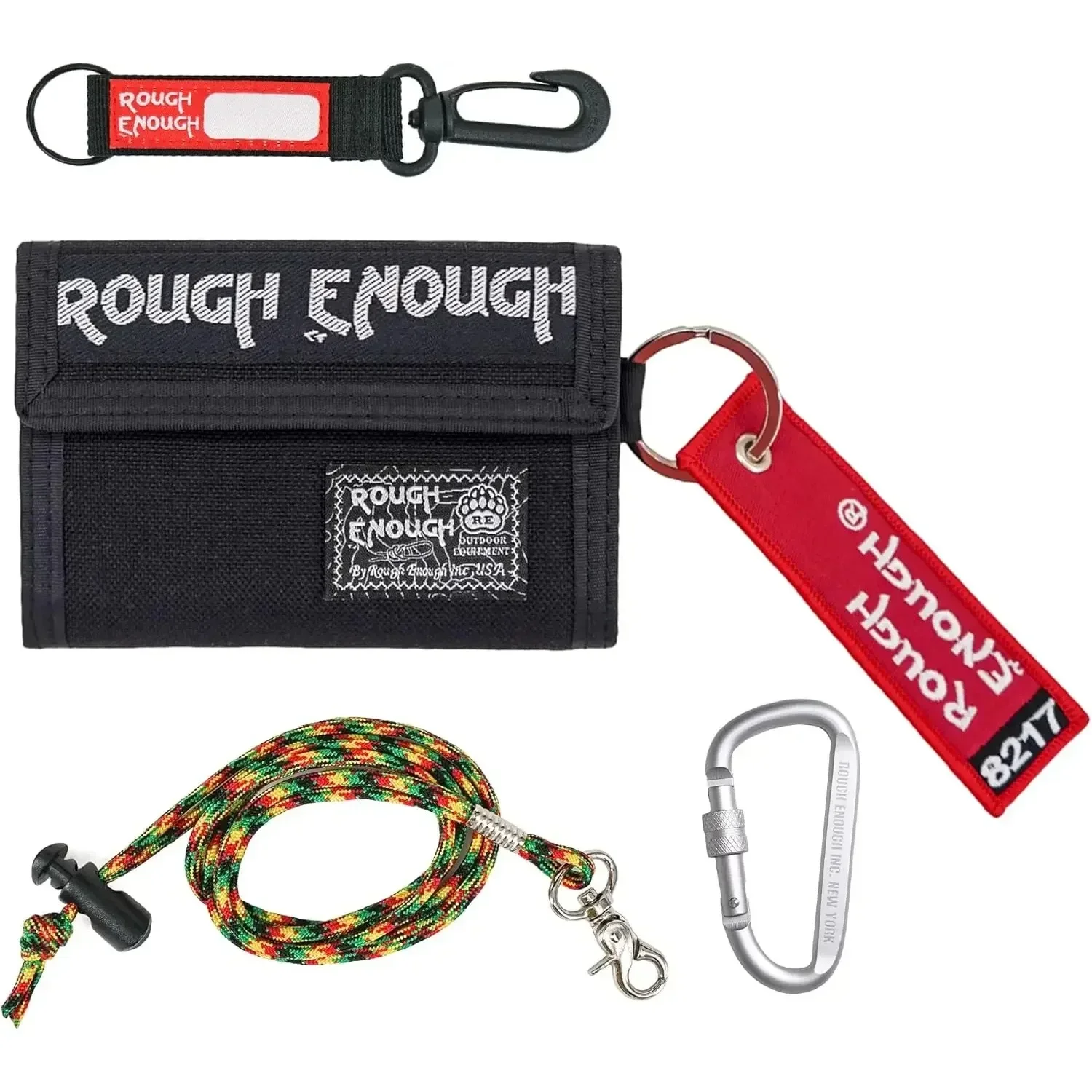 Rough Enough Wallet for Kids Boys Teens Heavy Duty Fabric with Zipper Coin Pocket Neck Strap and Keychain Card Holder