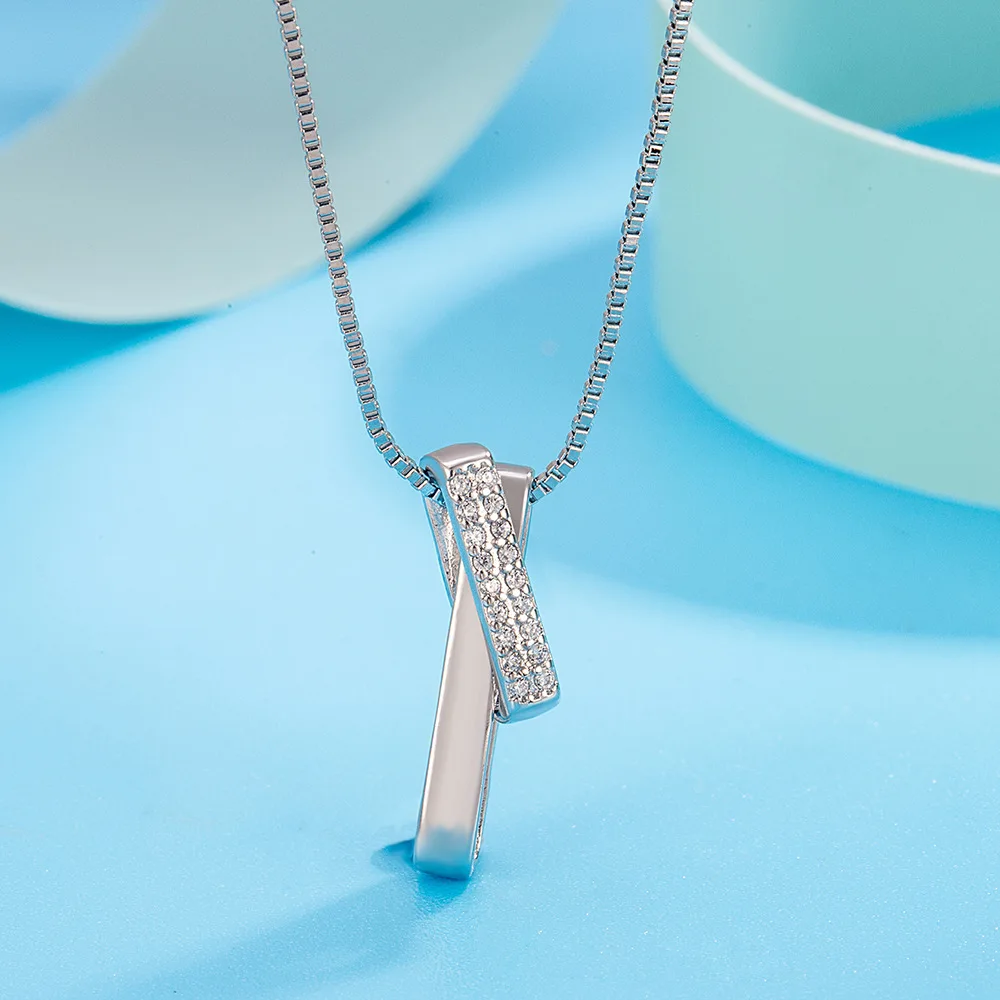 

925 Sterling Silver Fashion Sweet Cross Pendant Box Chain Necklace Colar de Prata For Women Wedding Party Fine Jewelry DA2710