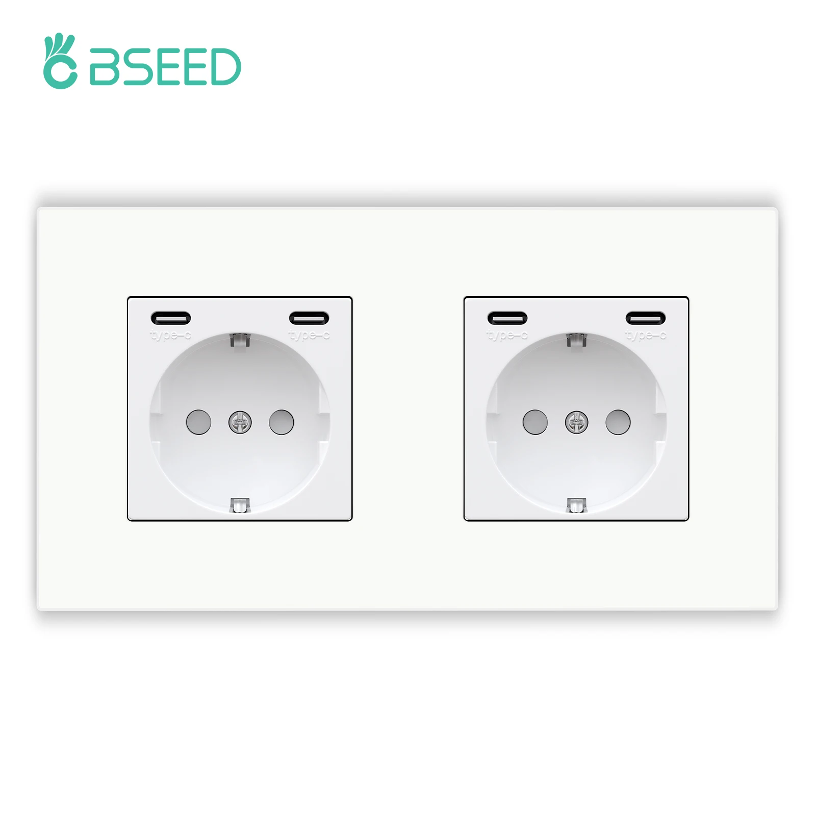 BSEED M1-Serie EU-Wandsteckdose, USB-Typ-C-Anschlusssteckdosen, doppelte Kunststoffrahmen-Steckdosen, dreifache Netzstecker, Kinderschutz, 16 A