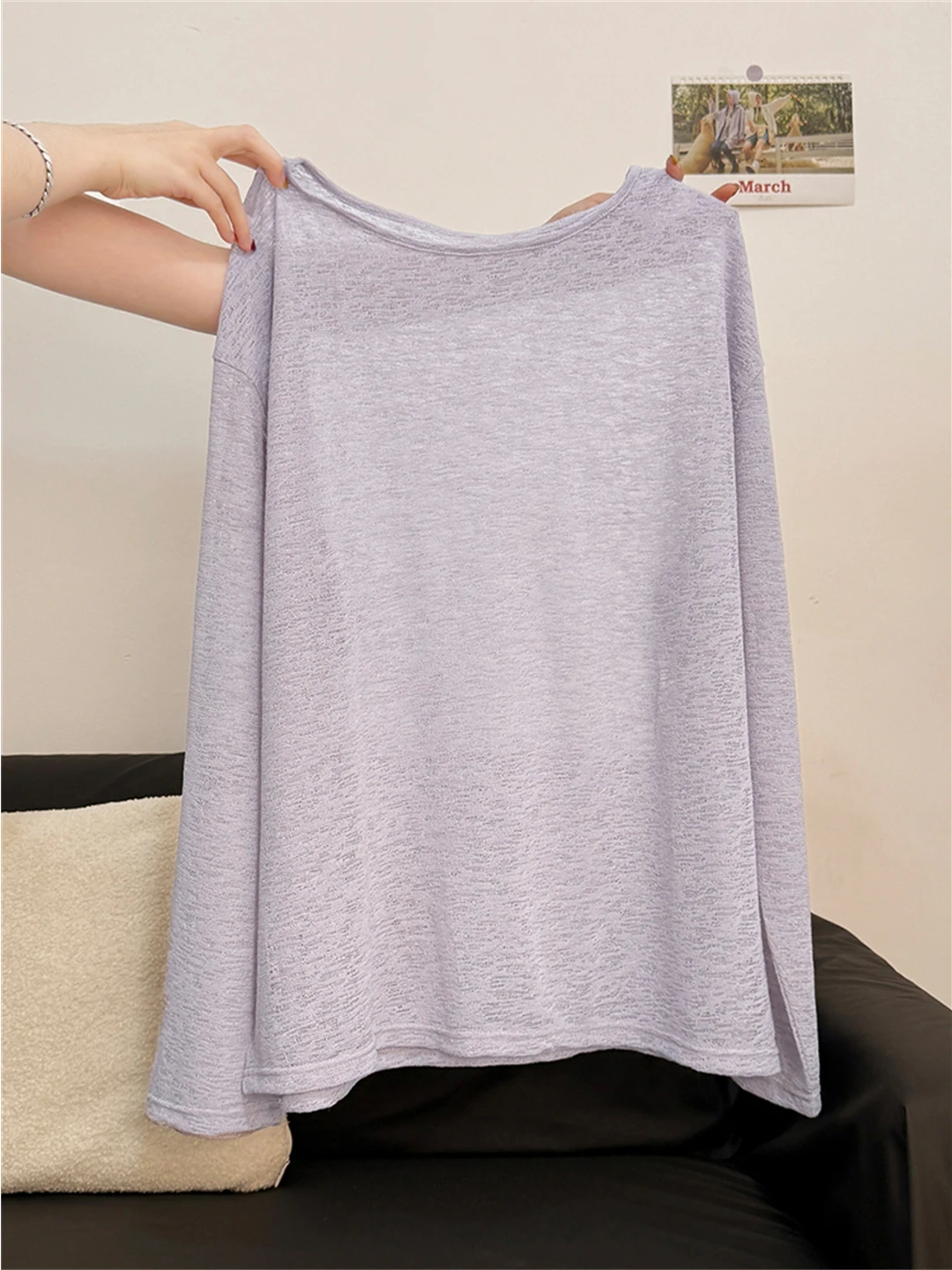 Purple Thin Ice Silk Long Sleeve T-Shirt Women Summer Pure Desire Spicy Girl Semi-Transparent Sun Protection Mesh Top Ins