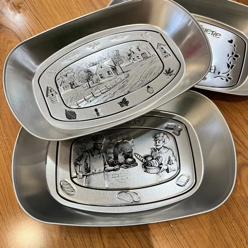 

Европейский и американский ретро жестяной брелок для ключей, оловянная маленькая пищевая тарелка, креативная тарелка с фруктами, тарелка для конфет и закусок