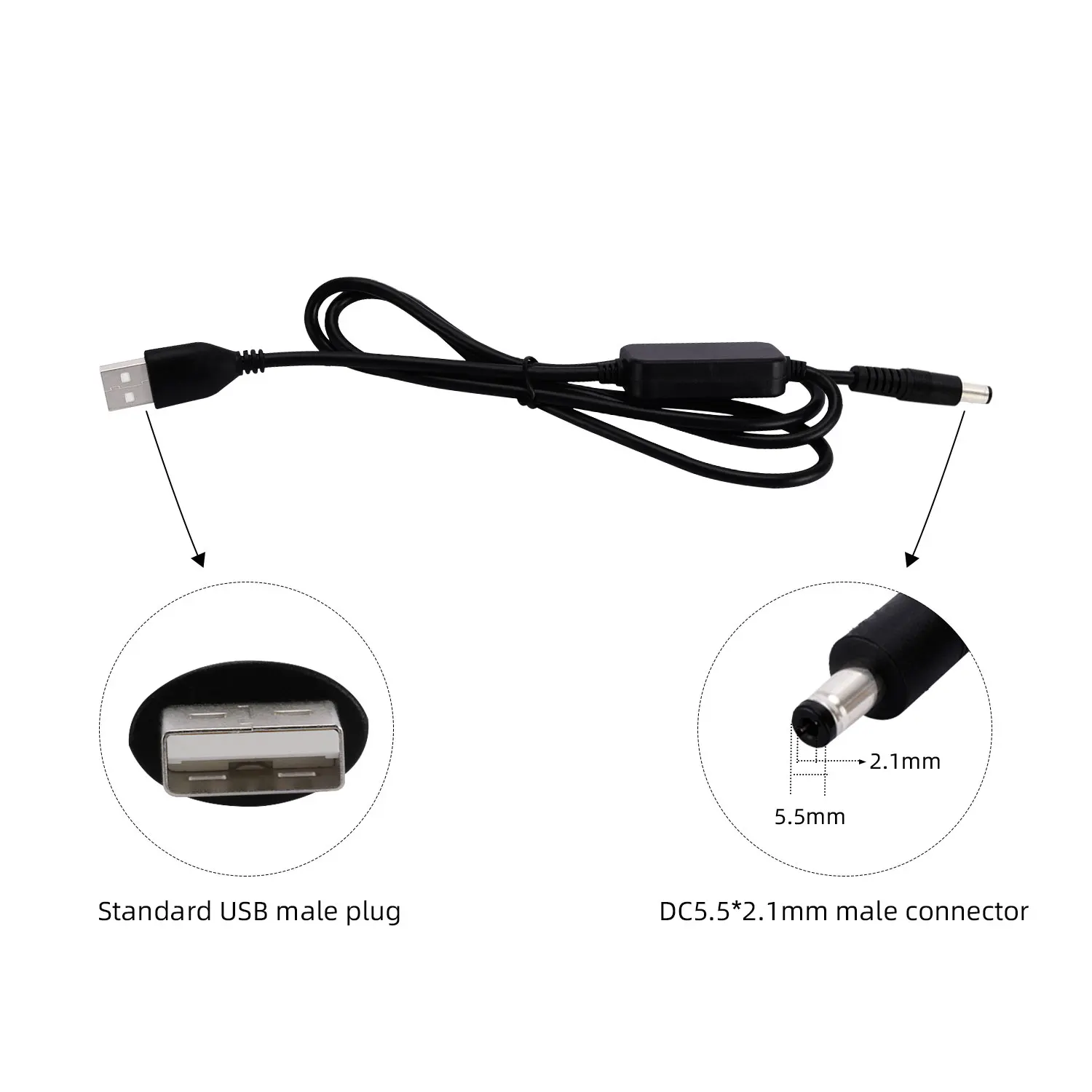 USB multifunctional charging cable 5v to 12V power cord 5V boost 12V round head 5.5 * 2.1mm power supply connection cable