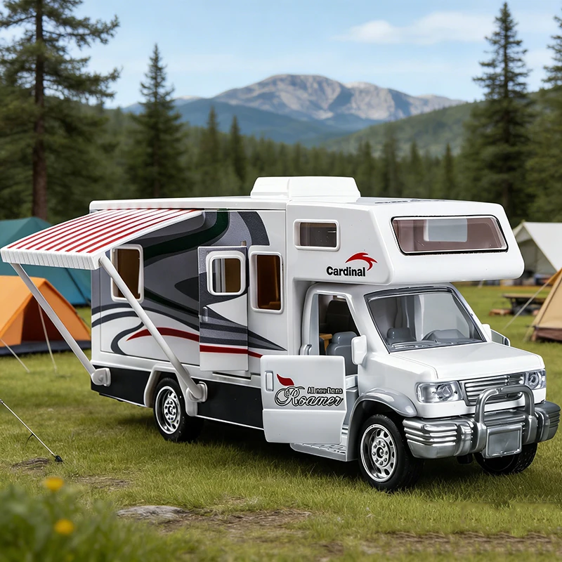 

Модель автодома (RV) из литого сплава 1:32 со звуком и светом, откатным механизмом, детская игрушка, коллекционная модель, подарок на день рождения