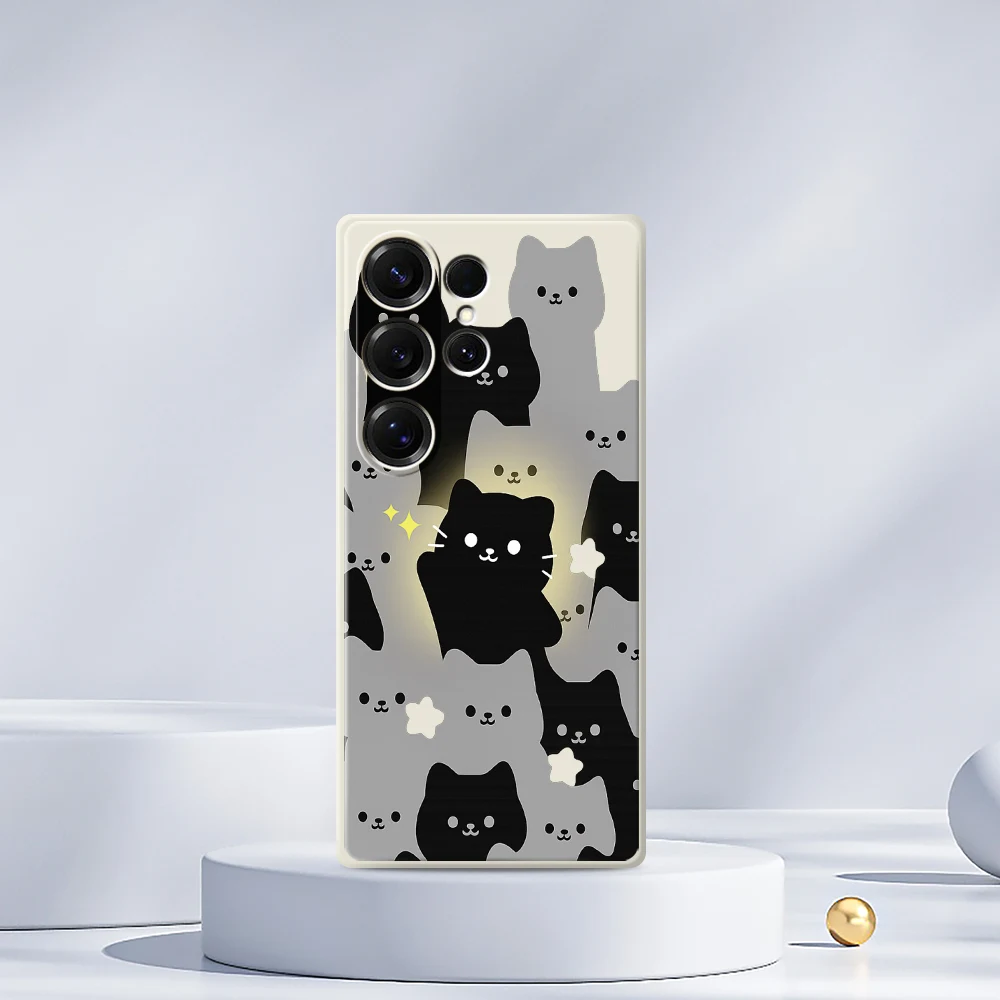 귀여운 고양이 폰 케이스 삼성 갤럭시 S25 S24 S23 S22 S21 S20 울트라 플러스 S10 S20 FE S21FE S23FE S24 FE 5G 실리콘 커버