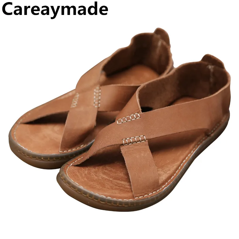 Careaymade-Summer Japanese Sandals Full Leather Cowskin Original Literature and Art Fan Ping Soft Disen Male Wind Sandals,Big