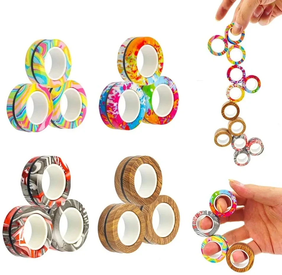 3Pcs Anti-stress Magnetic Rings Magnetic Bracelet Ring Unzip Toy Magic Ring Props Tools Decompression Toys Finger Rings Toy