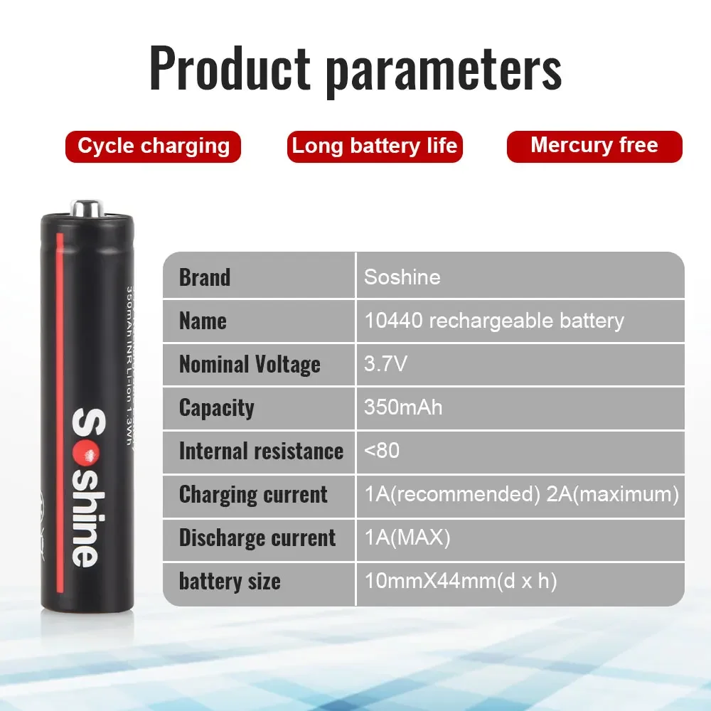 10440 AAA 3.7V 350mAh Rechargeable Li-ion Battery for Microphone, Headlamp, Flashlight and Radio Replacement Power Cell